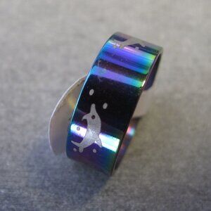 🆕 Stainless Steel multicolor Dolphin motive Ring size 18 NEW Jewelry Accessor